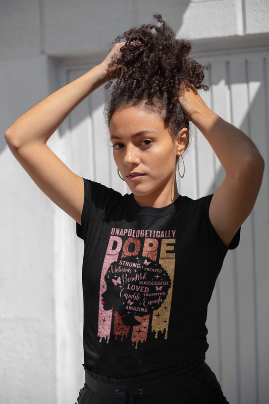 UrbanJ Dope Afro Glitter Print Women's The Boyfriend Tee