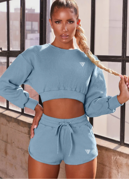 Long Sleeve Casual Fitness Shorts Set