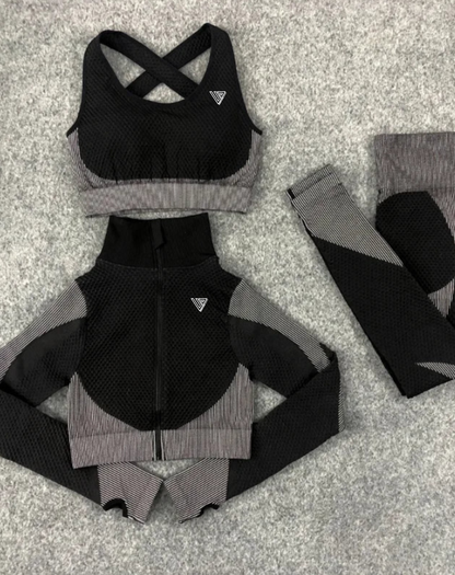 Women's Seamless Zip-Up 3-Piece Gym Set