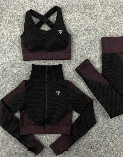 Women's Seamless Zip-Up 3-Piece Gym Set