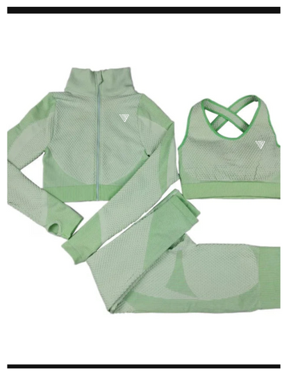 Women's Seamless Zip-Up 3-Piece Gym Set