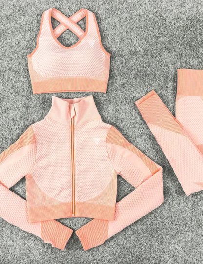 Women's Seamless Zip-Up 3-Piece Gym Set