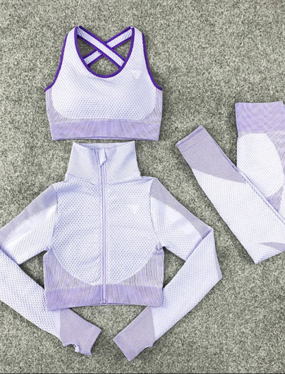 Women's Seamless Zip-Up 3-Piece Gym Set