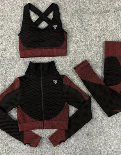 Women's Seamless Zip-Up 3-Piece Gym Set