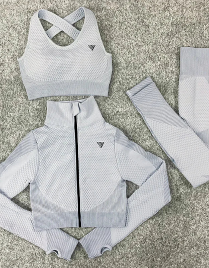 Women's Seamless Zip-Up 3-Piece Gym Set